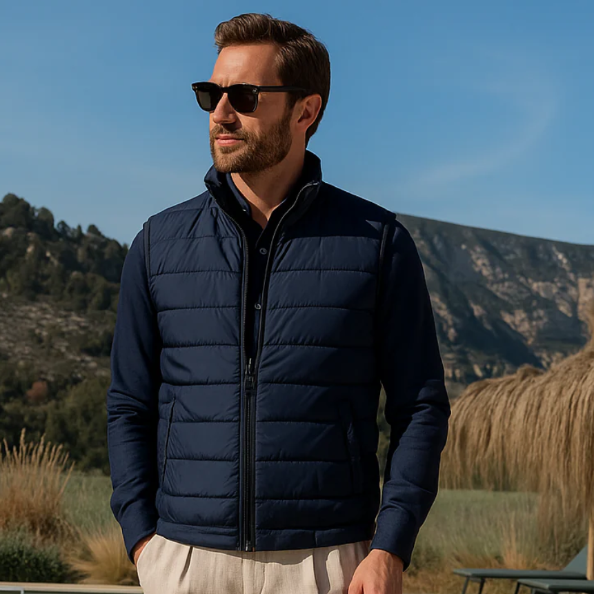 Stand Collar Puffer Vest for men, detail view.