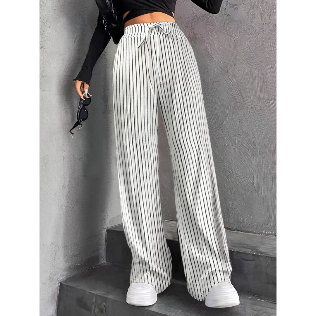 Woman wearing wide waist everyday comfort pants
