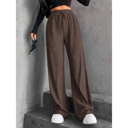 Woman wearing wide waist everyday comfort pants