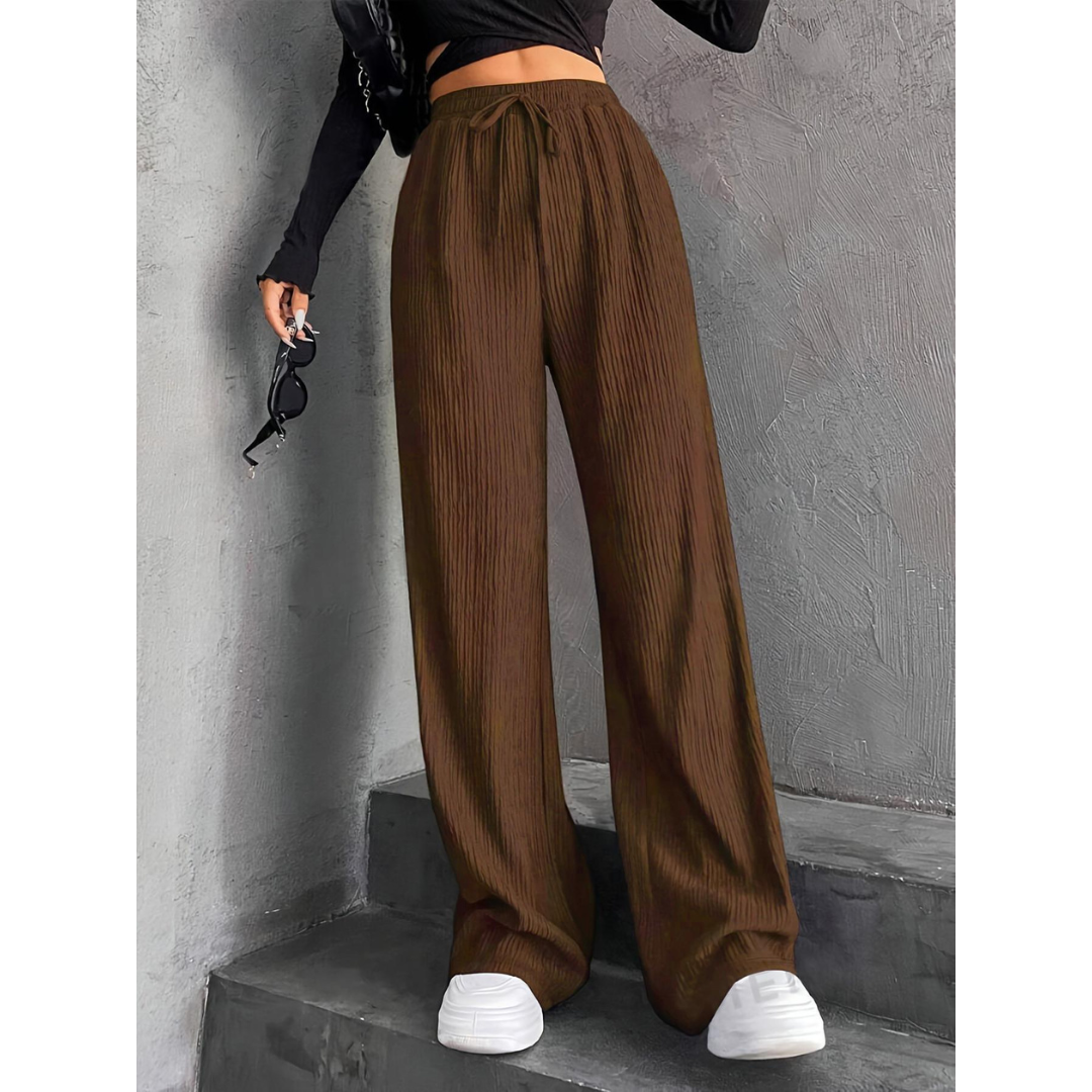 Woman wearing wide waist everyday comfort pants