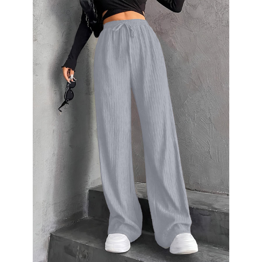 Woman wearing wide waist everyday comfort pants