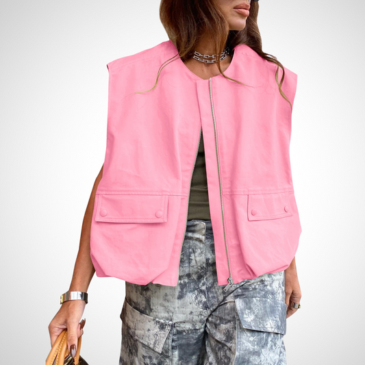 Pink zip front vest for women.