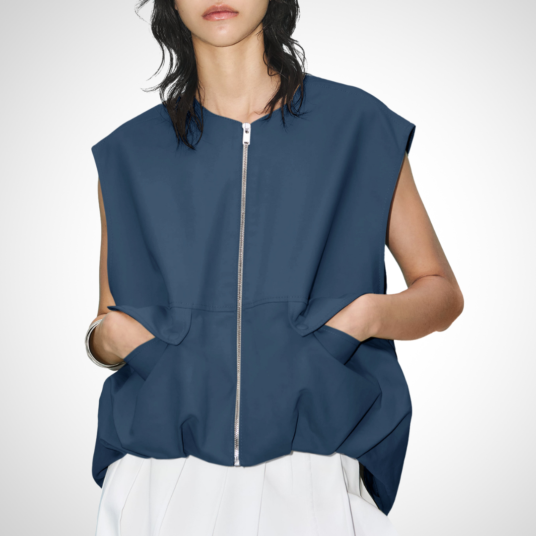 Slate Blue zip front vest for women.