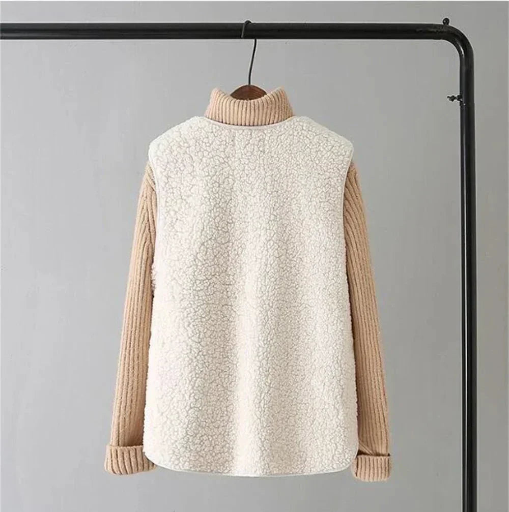 Cream fleece vest for women.