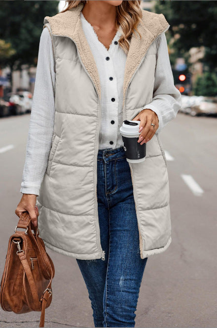 Off White reversible hooded vest for women.
