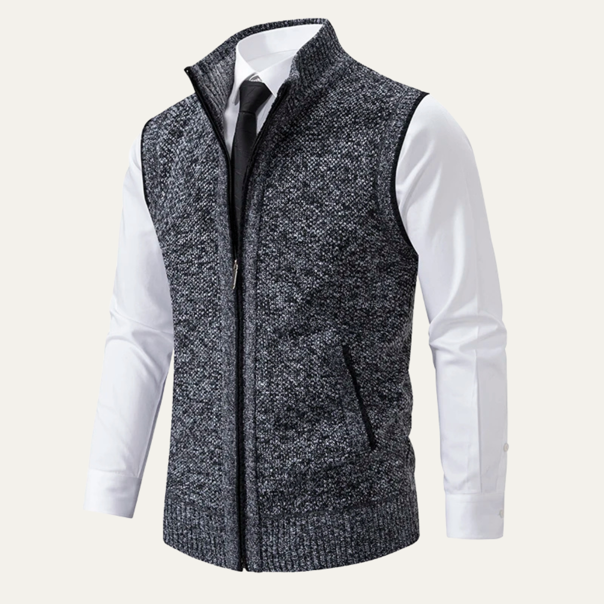 Dark Gray zip up sweater vest for men.