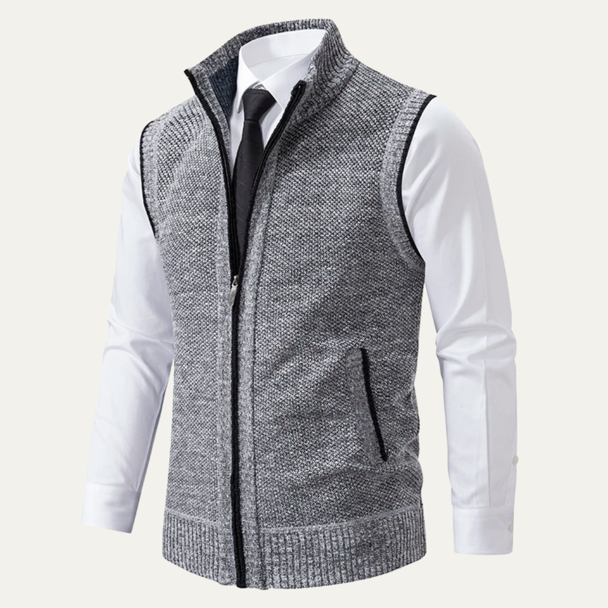Light Gray zip up sweater vest for men.