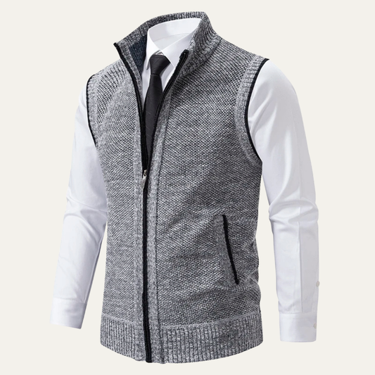 Light Gray zip up sweater vest for men.