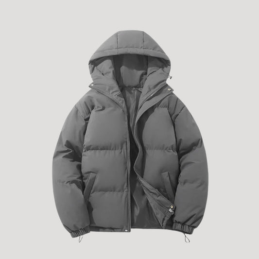 Woman wearing an insulated hooded quilted puffer coat