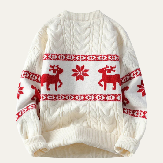 Man wearing a Nordic reindeer knit Christmas sweater