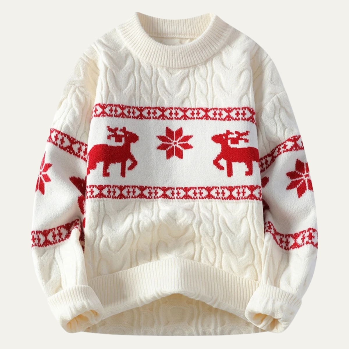 Man wearing a Nordic reindeer knit Christmas sweater