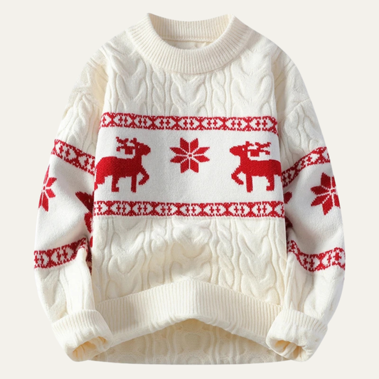 Man wearing a Nordic reindeer knit Christmas sweater
