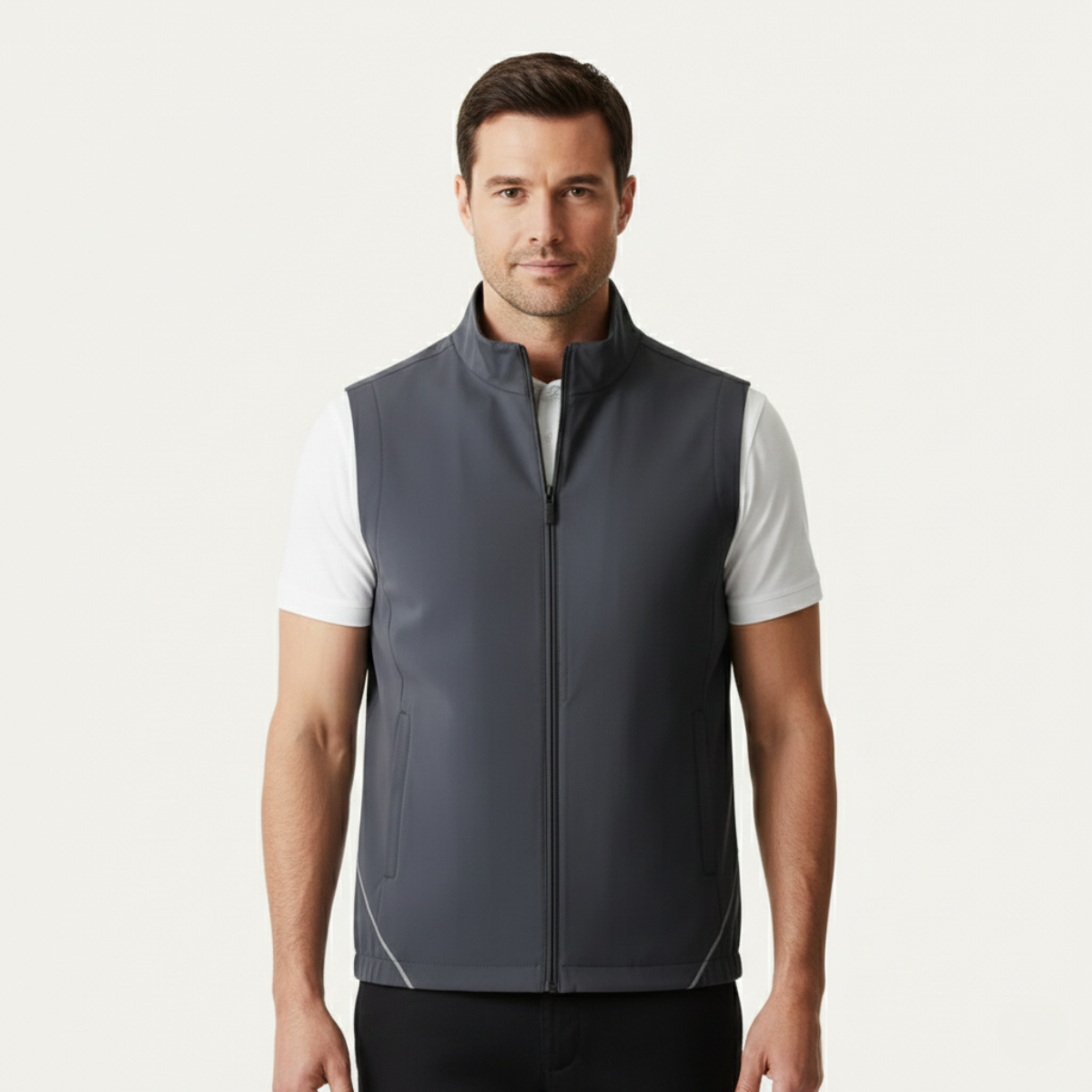 Lightweight Zip Vest for men, detail view.