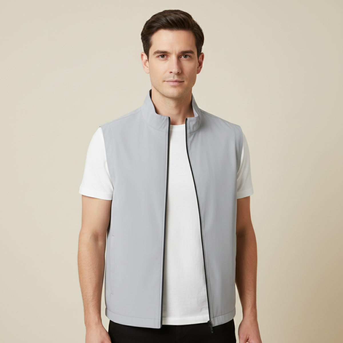 Lightweight Zip Vest for men, detail view.