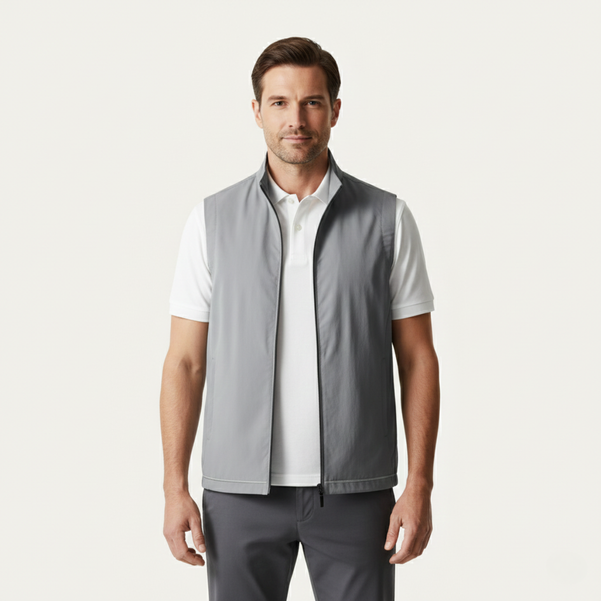 Lightweight Zip Vest for men, detail view.