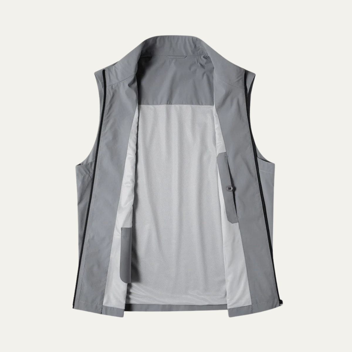 Lightweight Zip Vest for men, detail view.