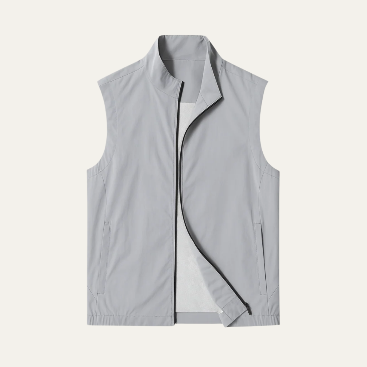 Light Gray lightweight zip vest for men.