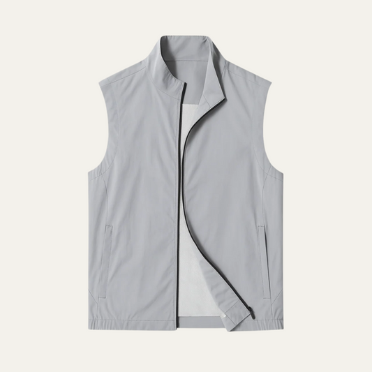 Light Gray lightweight zip vest for men.