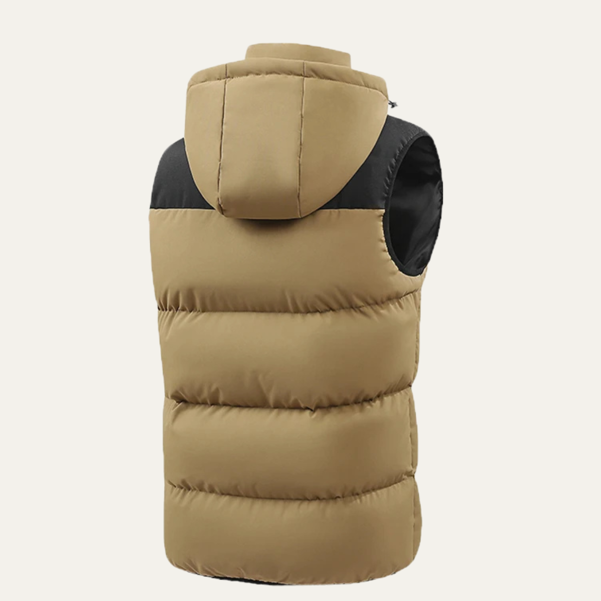 Hooded Puffer Vest for men, detail view.