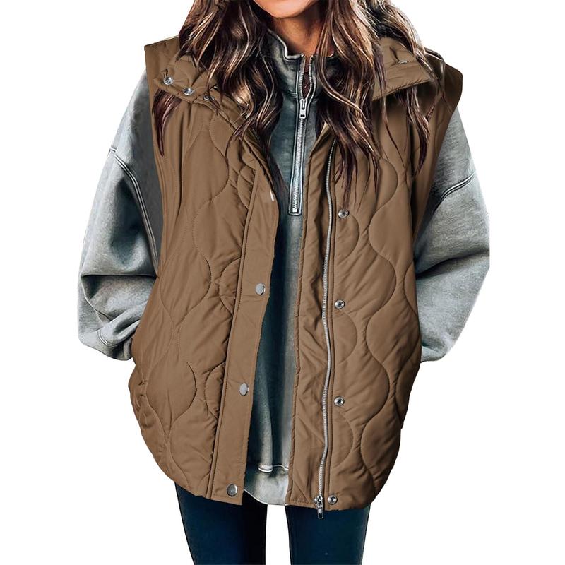 Brown oversized puffer vest for women.