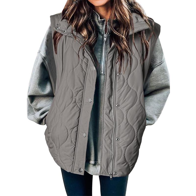 Khaki oversized puffer vest for women.