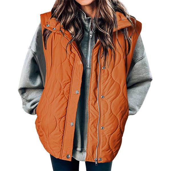 Orange oversized puffer vest for women.