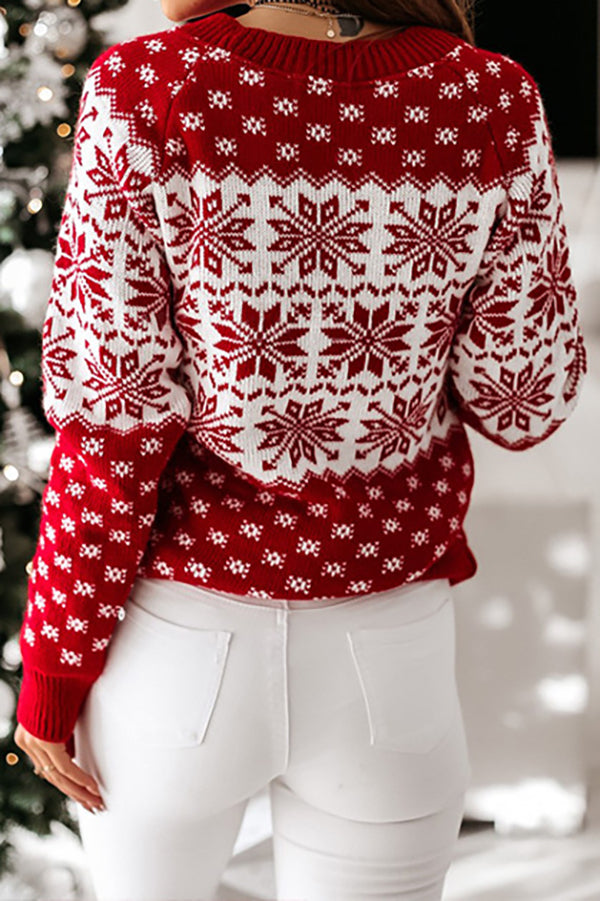 Woman wearing a Nordic Fair Isle knit Christmas sweater