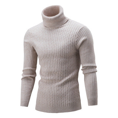 Beige ribbed turtleneck sweater for men.