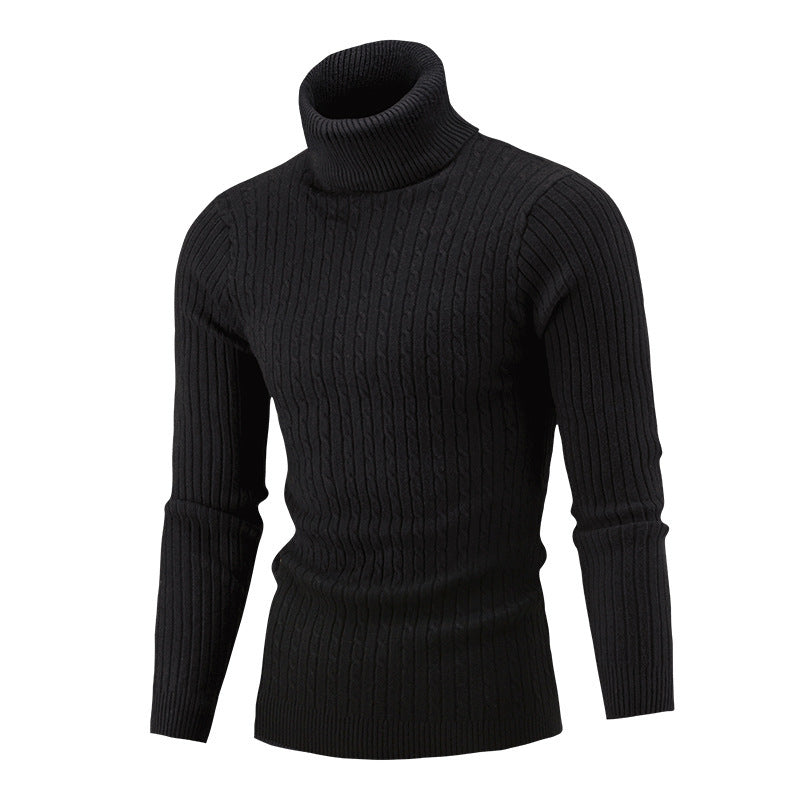 Black ribbed turtleneck sweater for men.