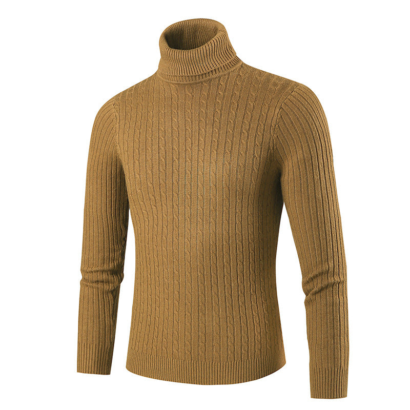 Caramel ribbed turtleneck sweater for men.
