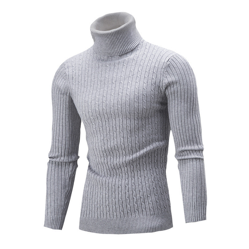 Light Gray ribbed turtleneck sweater for men.