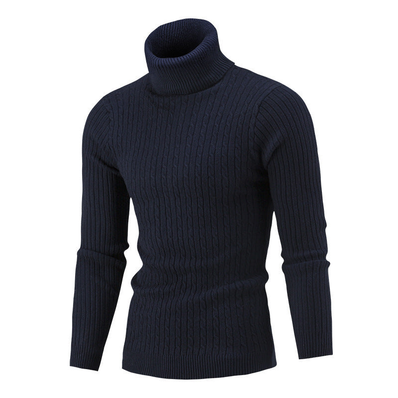 Navy ribbed turtleneck sweater for men.