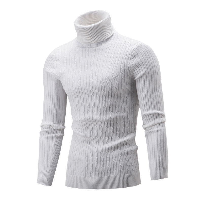 White ribbed turtleneck sweater for men.