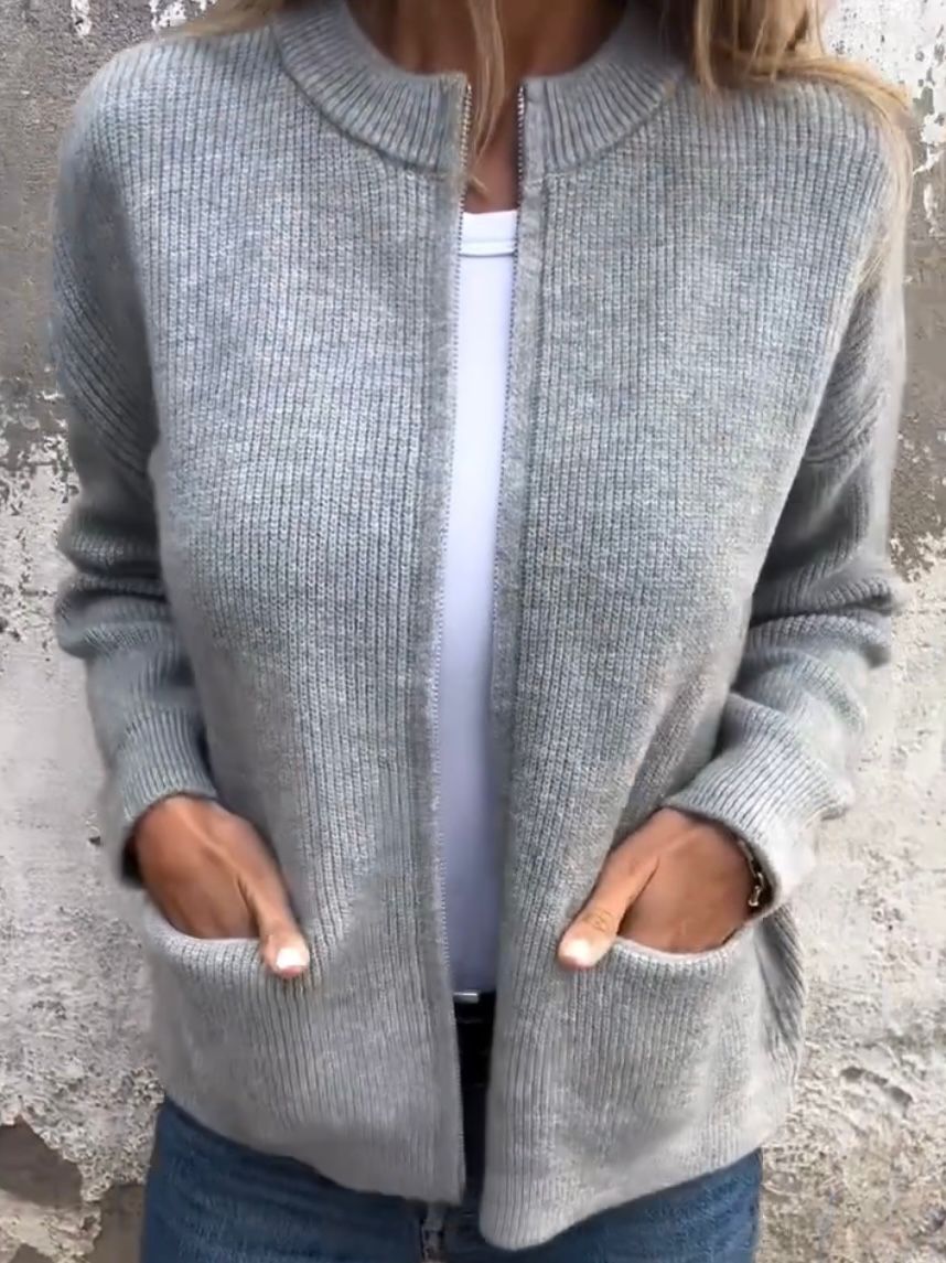Long Zip Sweater for women, detail view.
