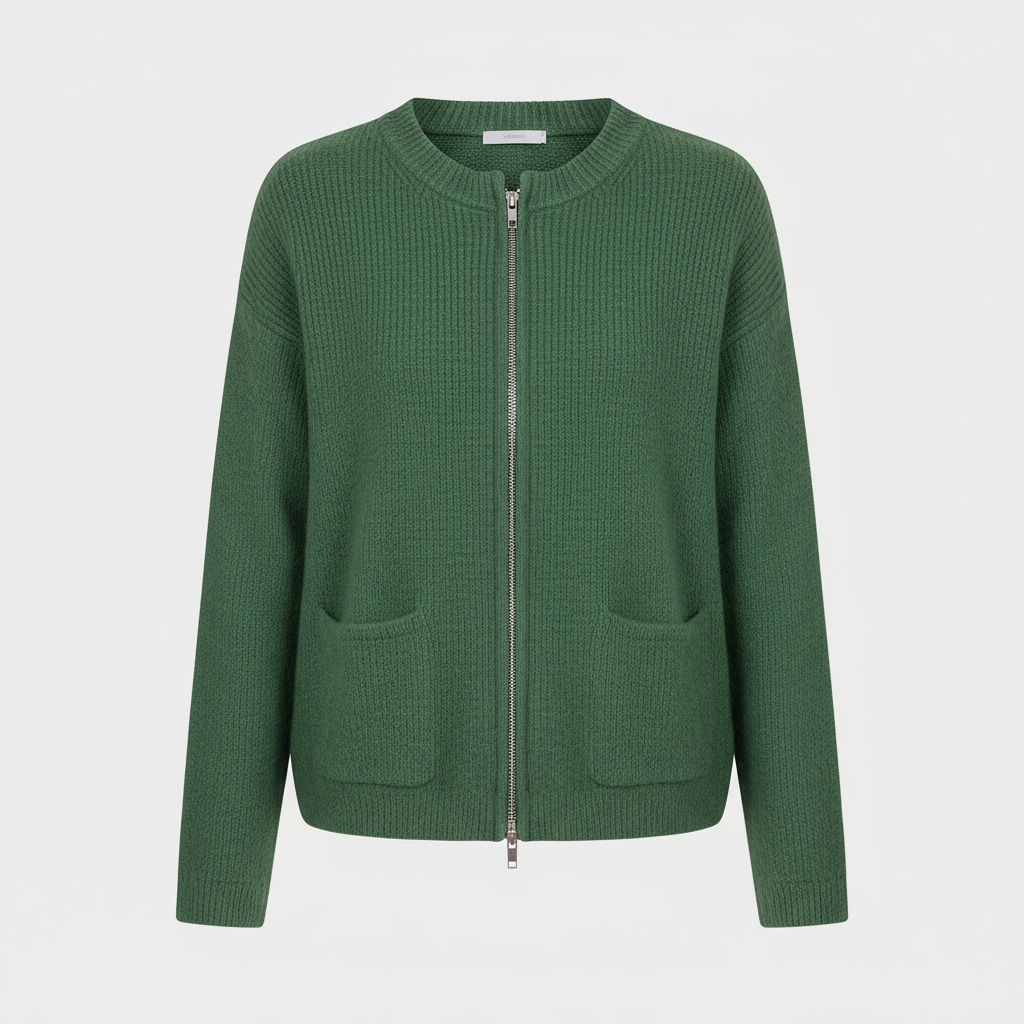 Forest Green long zip sweater for women.