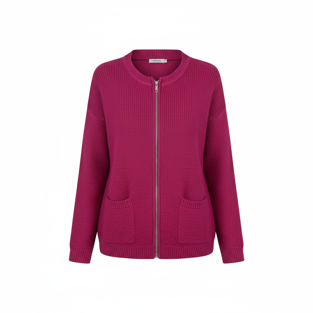 Fuchsia long zip sweater for women.