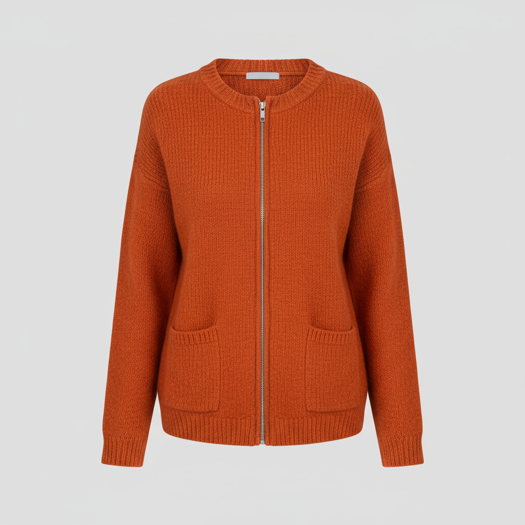 Rust long zip sweater for women.