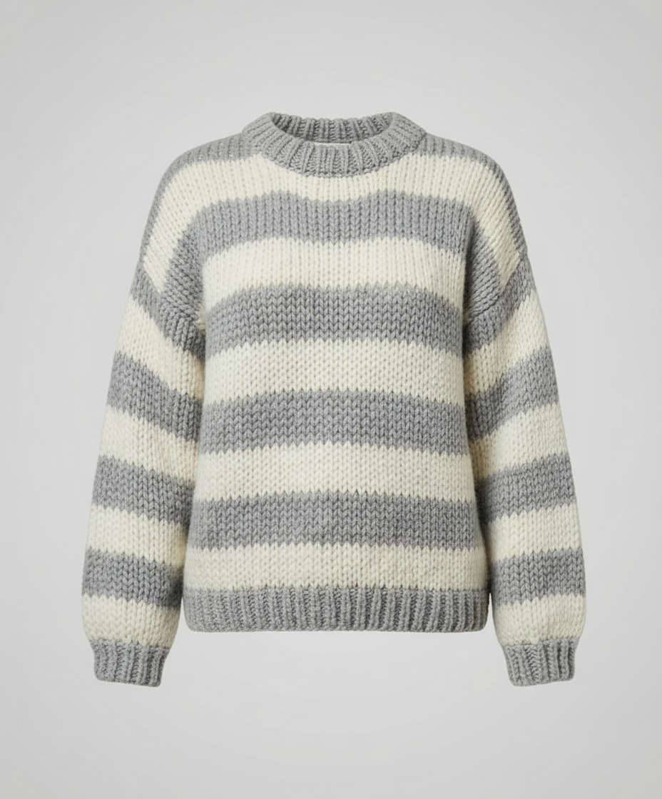 Woman wearing a striped oversized knit sweater