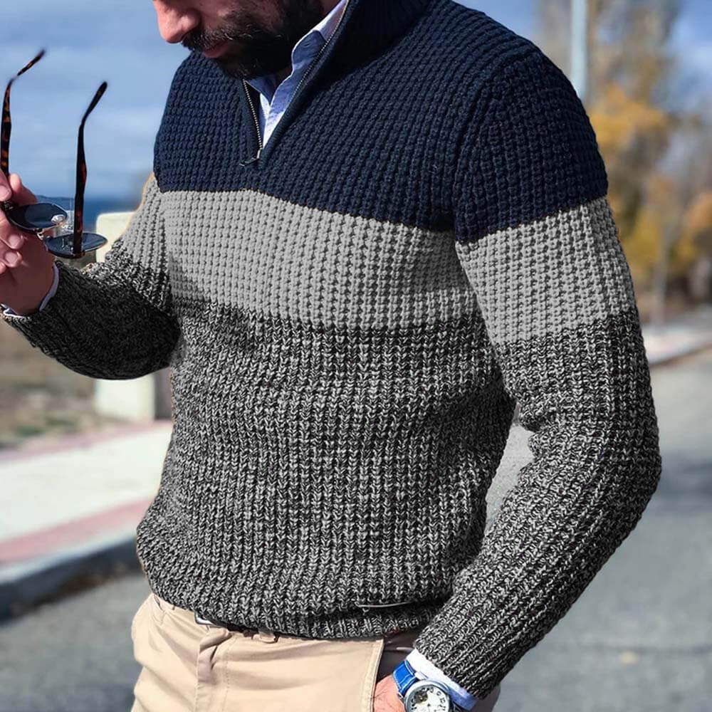 Gray quarter zip sweater for men.