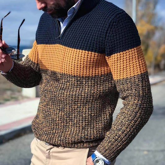 Orange quarter zip sweater for men.