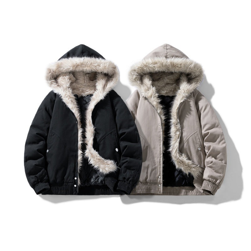 Unisex Faux Fur Hood Bomber Winter Jacket