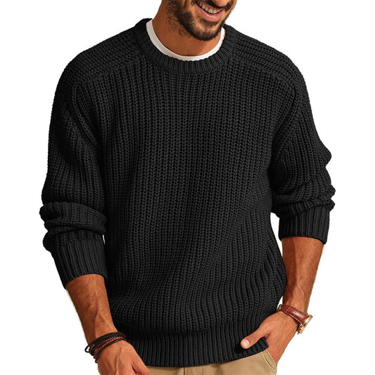 Black chunky knit sweater for men.