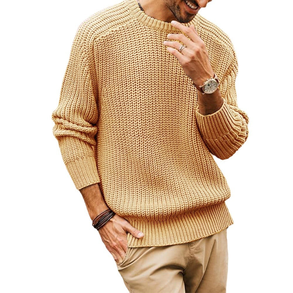 Khaki chunky knit sweater for men.