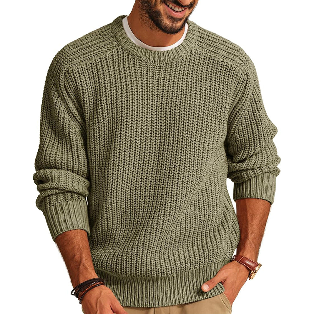 Sage Green chunky knit sweater for men.