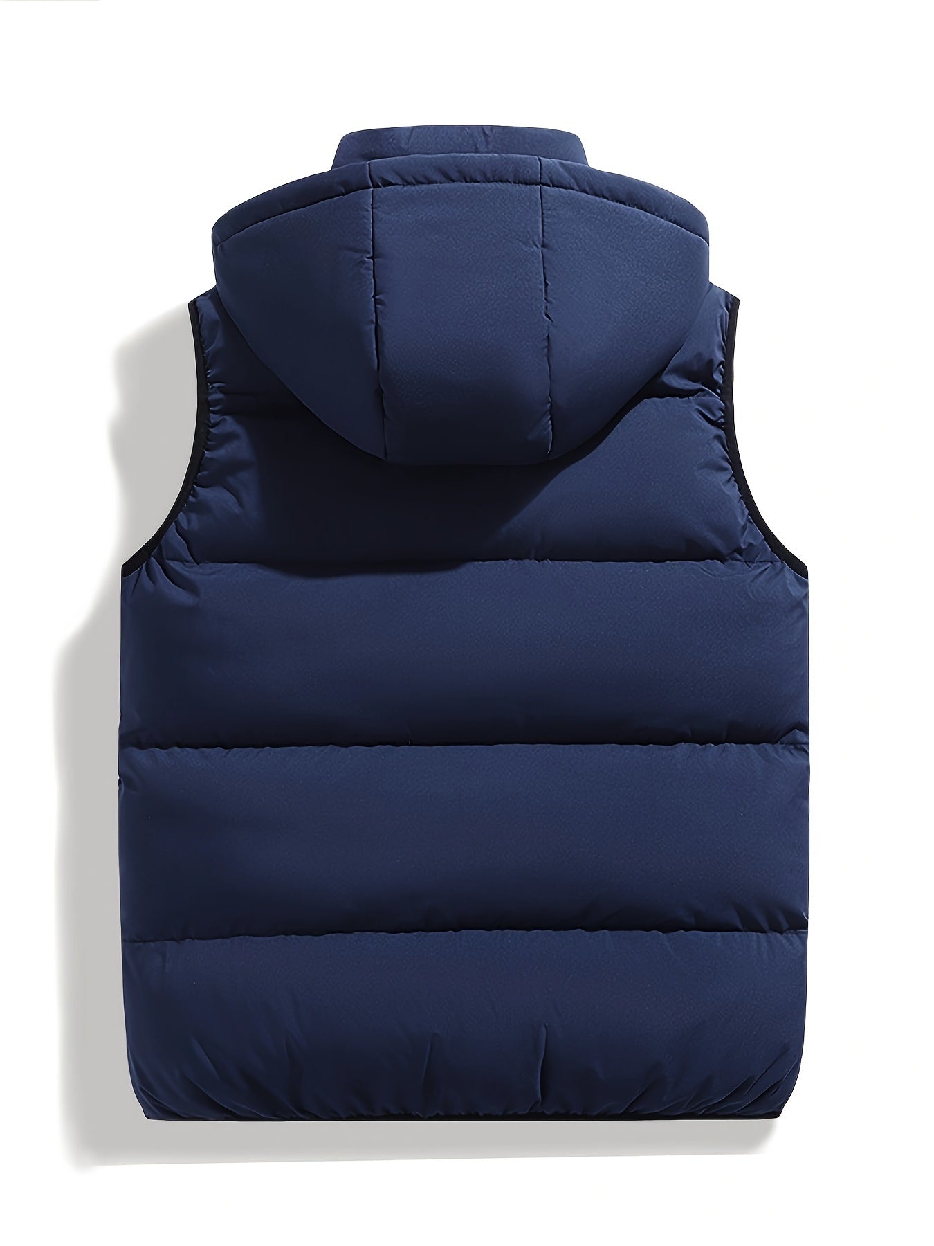Men's hooded quilted puffer vest with stand collar and full zip
