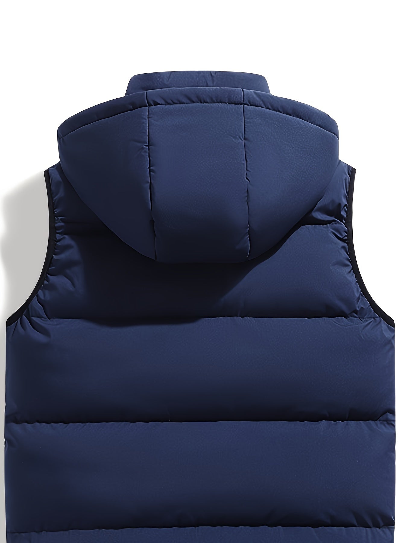 Men's hooded quilted puffer vest with stand collar and full zip