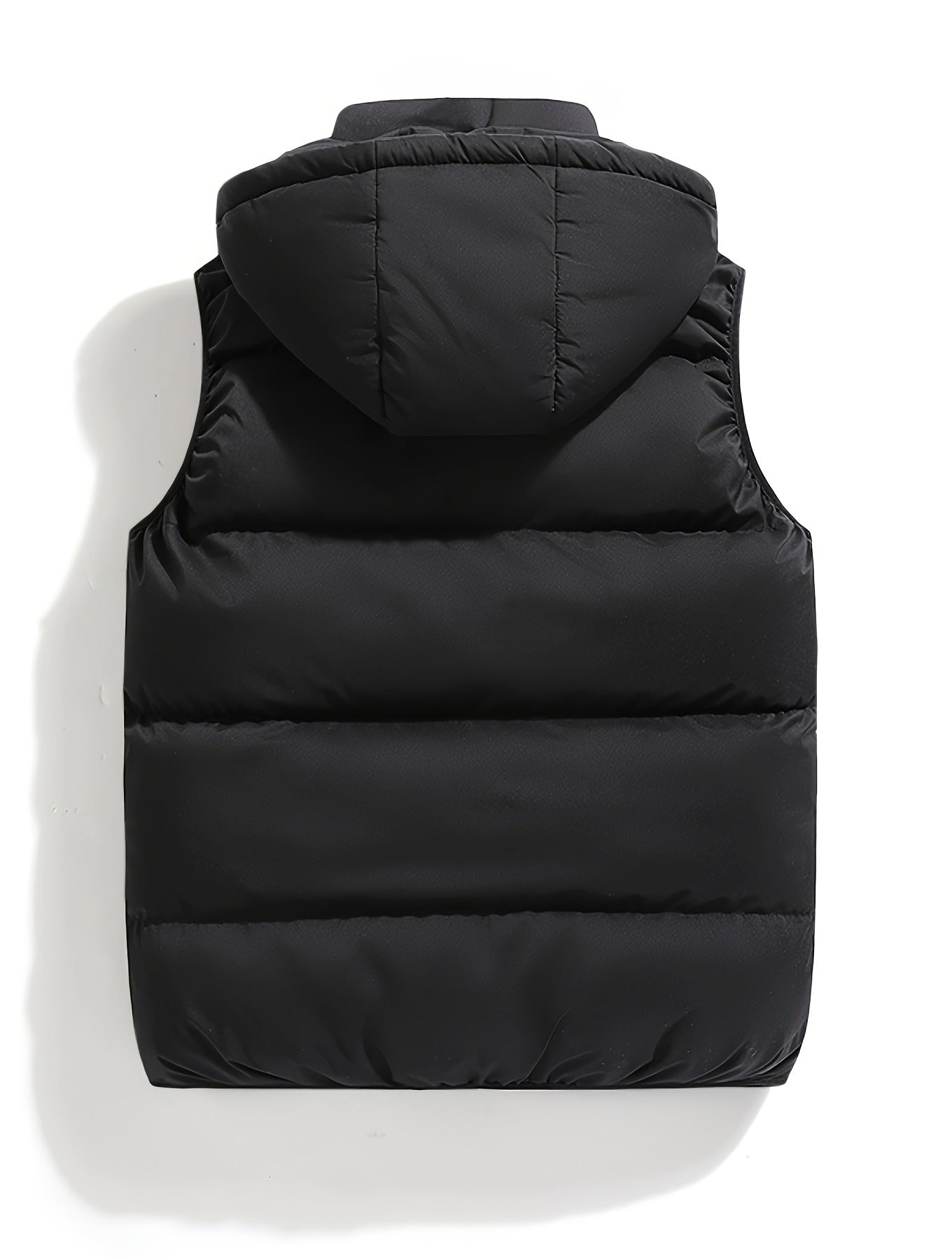 Men's hooded quilted puffer vest with stand collar and full zip