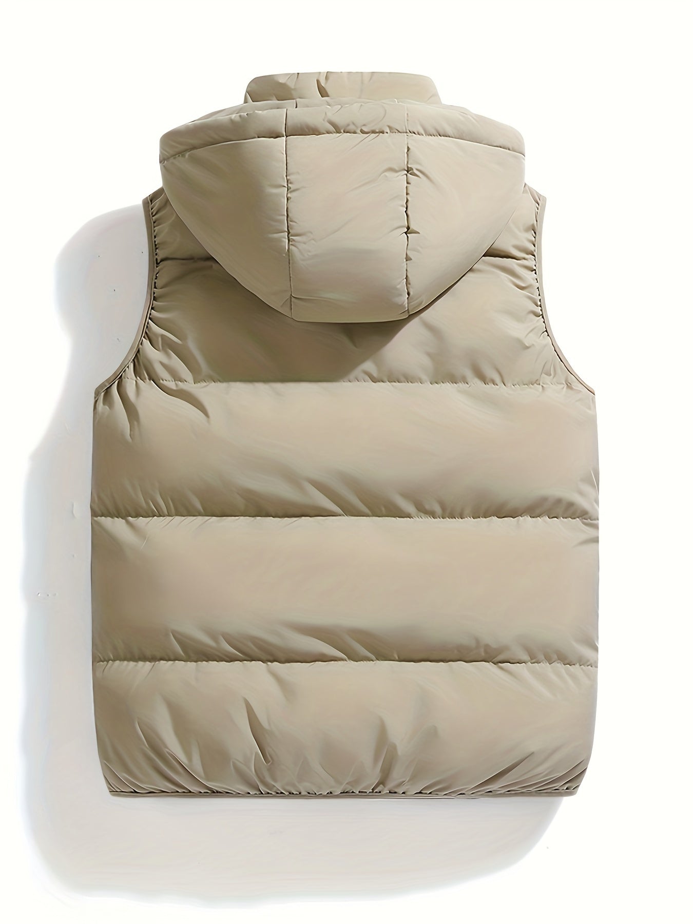 Men's hooded quilted puffer vest with stand collar and full zip