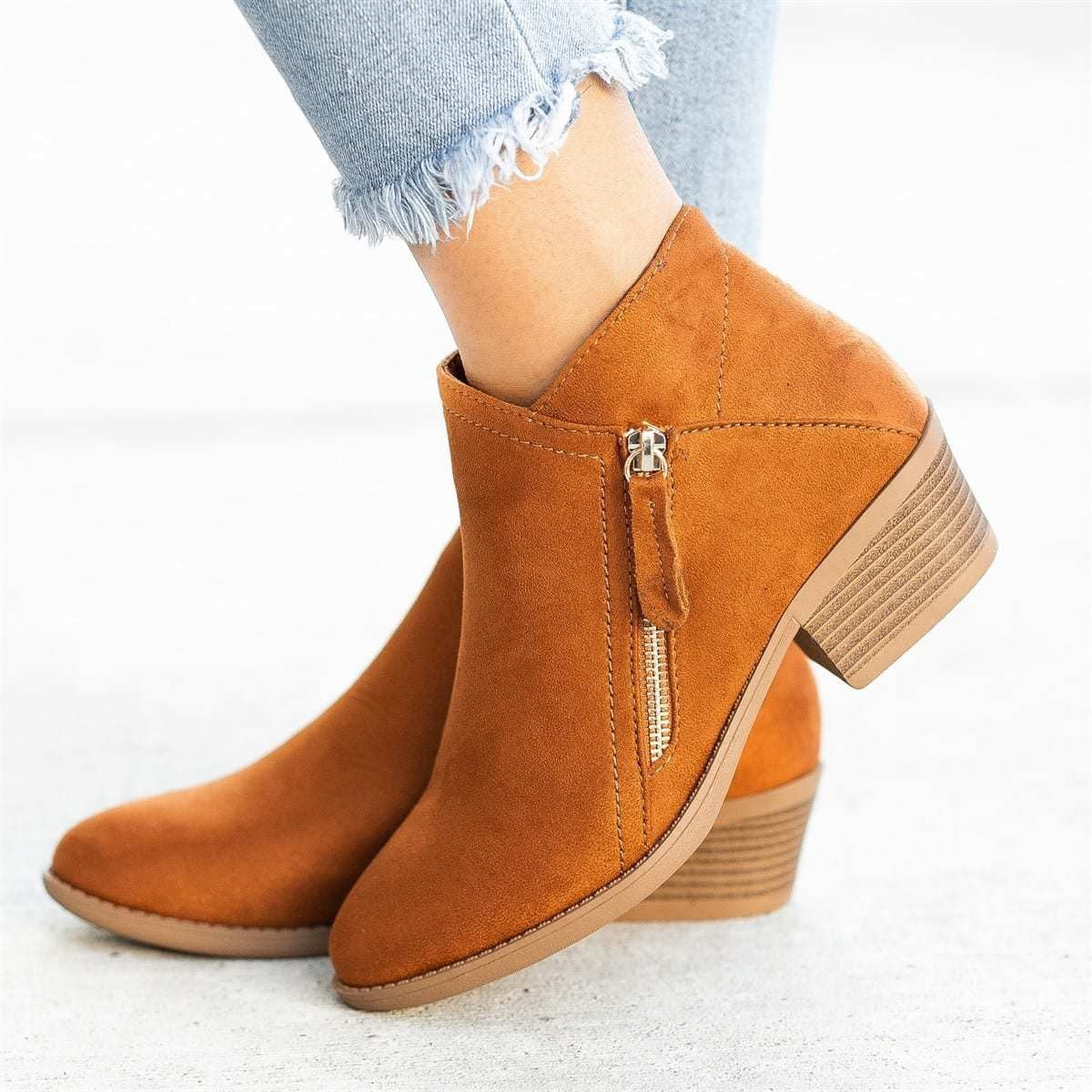 Women's Almond Toe Ankle Boots in Camel