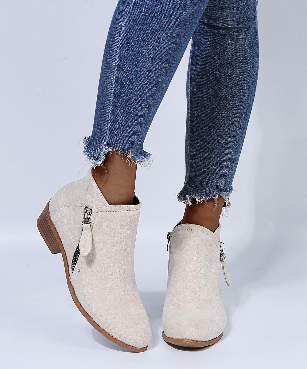 Women's Almond Toe Ankle Boots in Off White